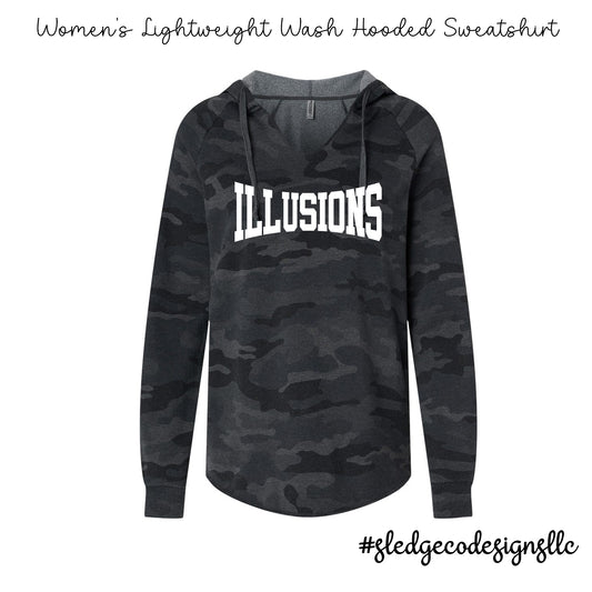 Illusions Softball Camo Logo |  Women’s Lightweight Wash Hooded Sweatshirt