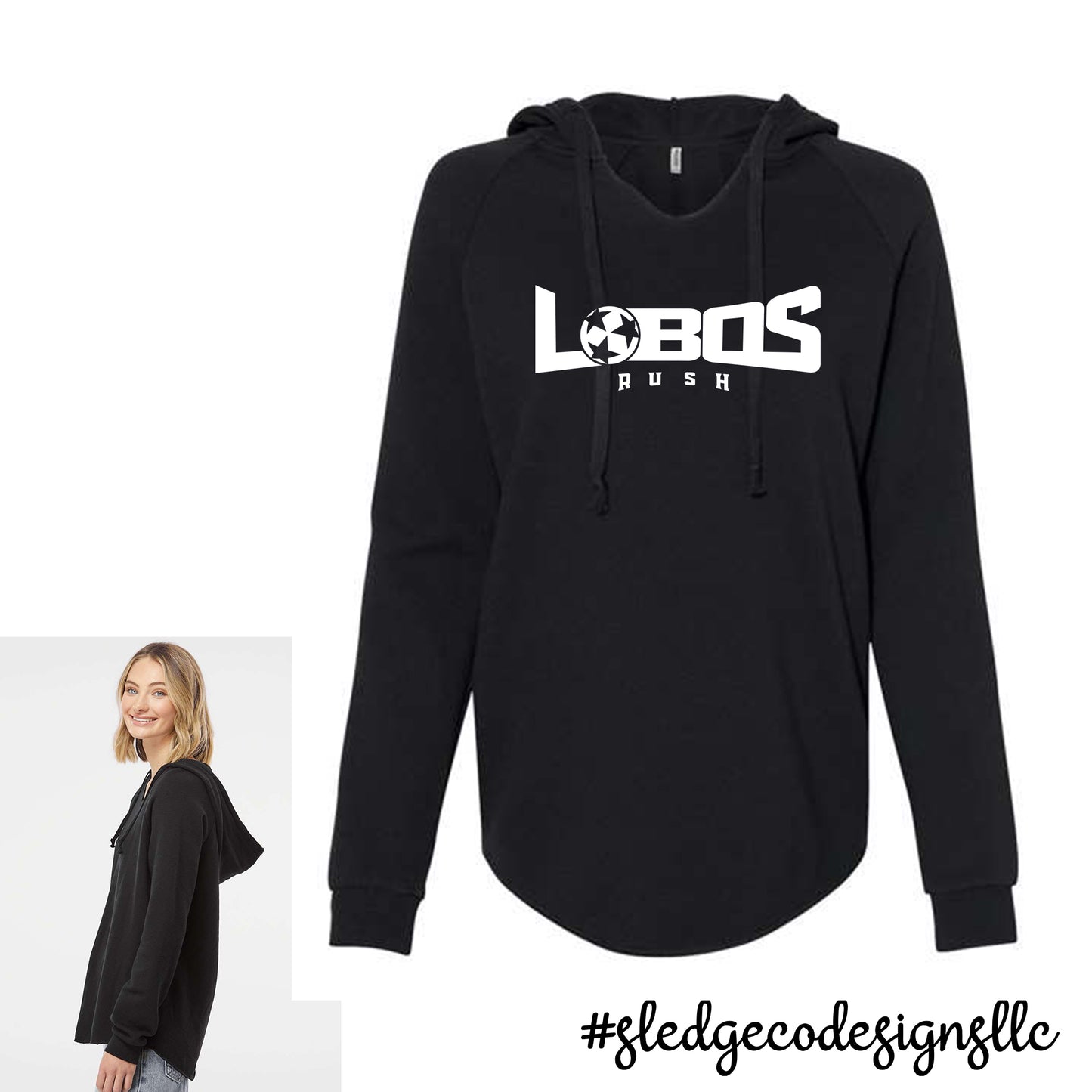 LOBOS RUSH SOCCER | Women’s Lightweight Wave Wash Hooded Sweatshirt - BLACK