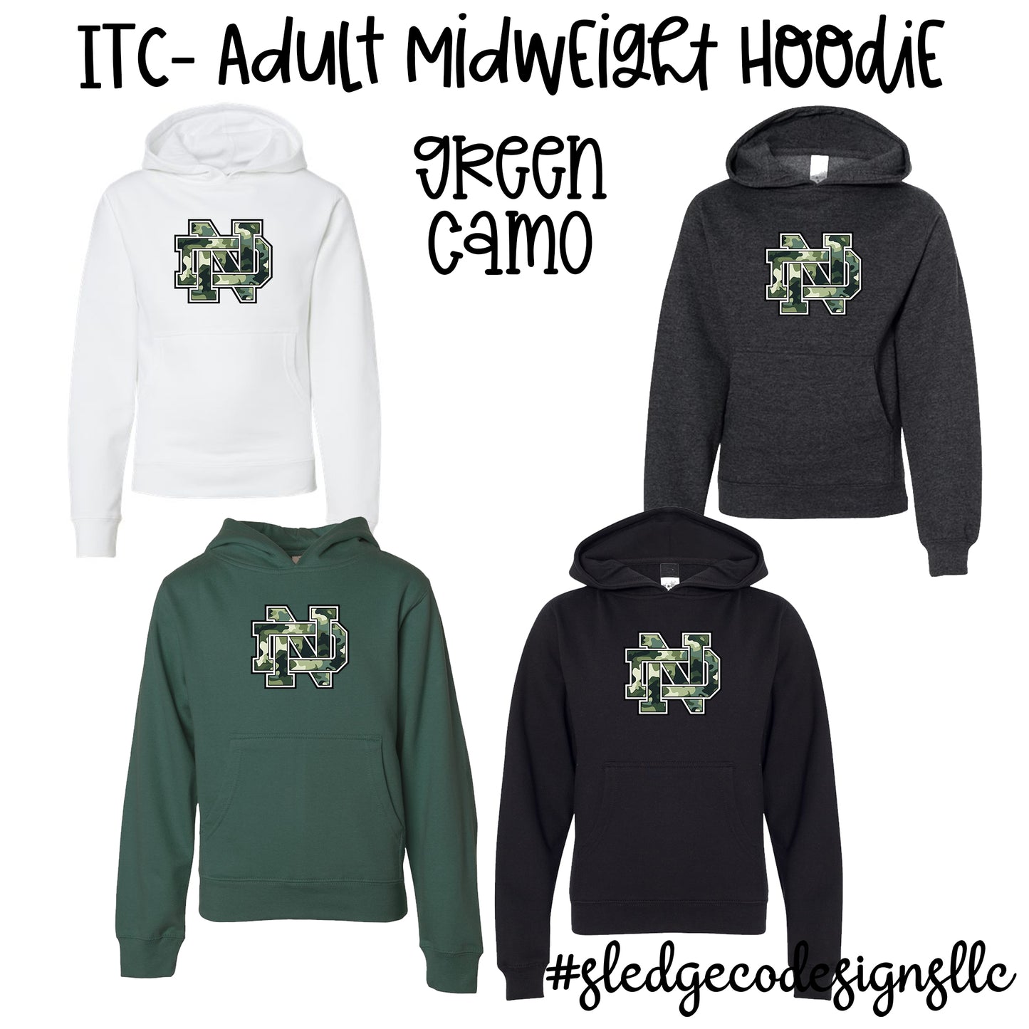 NORTH DELTA ND GREEN CAMO LOGO | YOUTH | ITC Midweight HOODIE