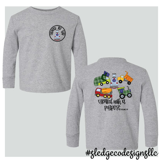 CREATED WITH A PURPOSE | TRUCKS & TRAINS | YOUTH - TODDLER - INFANT Custom LONG SLEEVE TSHIRT