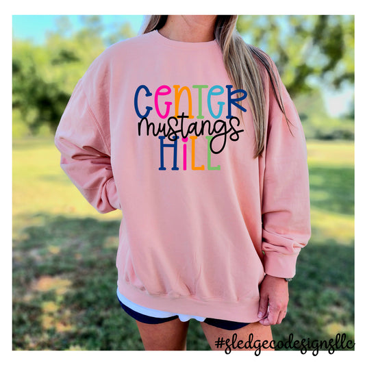 CENTER HILL MUSTANGS | COLORFUL |  COMFORT COLORS LIGHT WEIGHT SWEATSHIRT