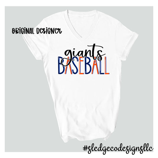 GIANTS BASEBALL | SCRIPT | Custom Unisex VNECK Tshirt