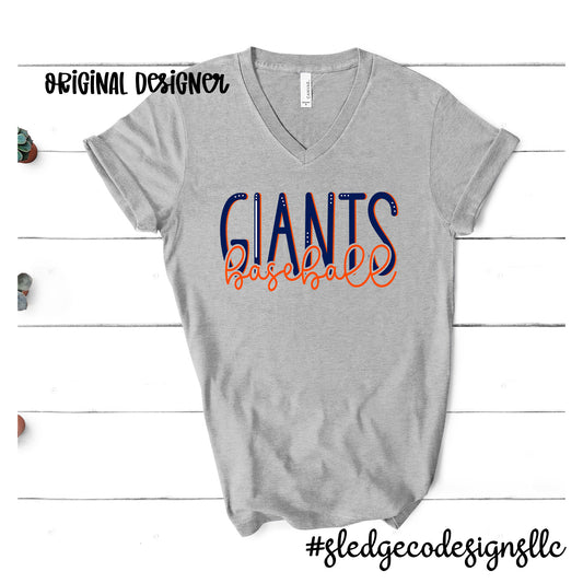 GIANTS BASEBALL HAND DRAWN DUO | Custom Unisex VNECK Tshirt