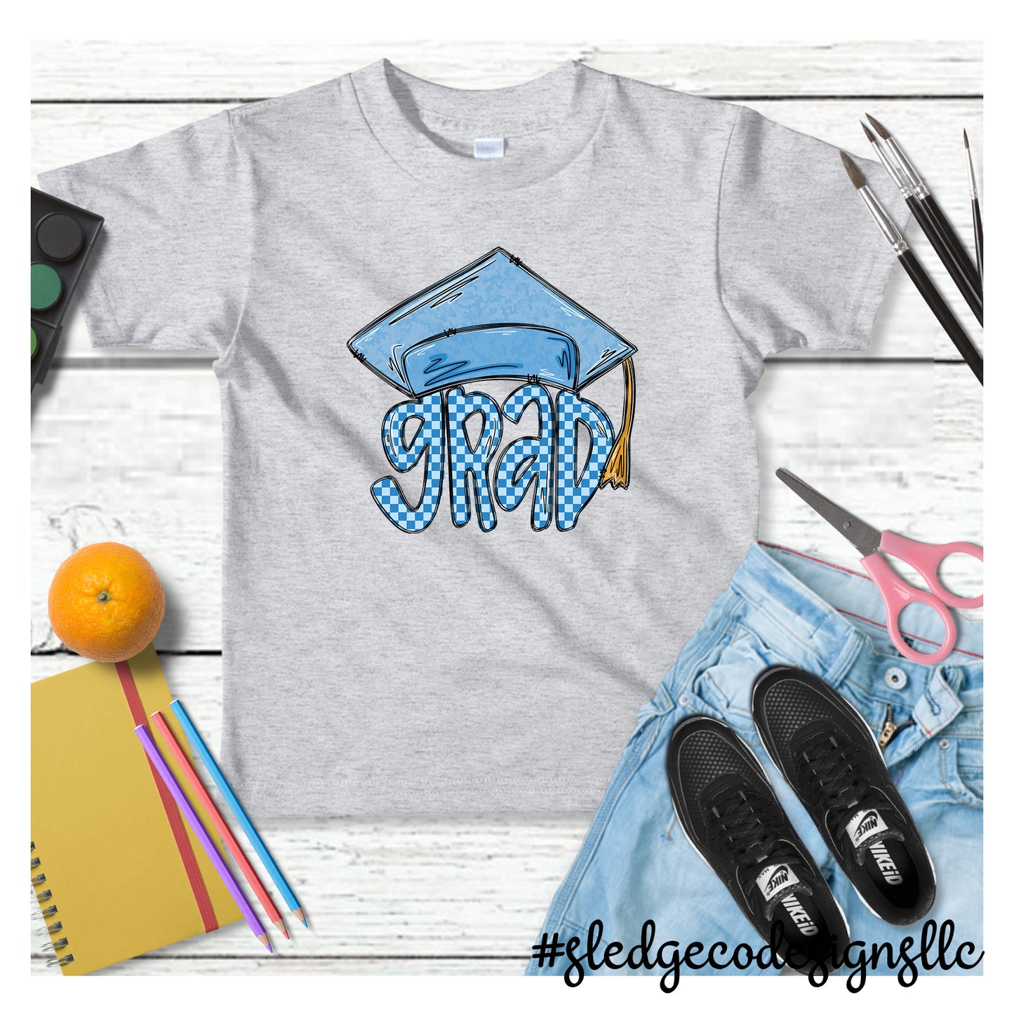 GRAD School Tee with Graduation Cap – Custom Unisex Graduation T-Shirt by Sledge Co Designs
