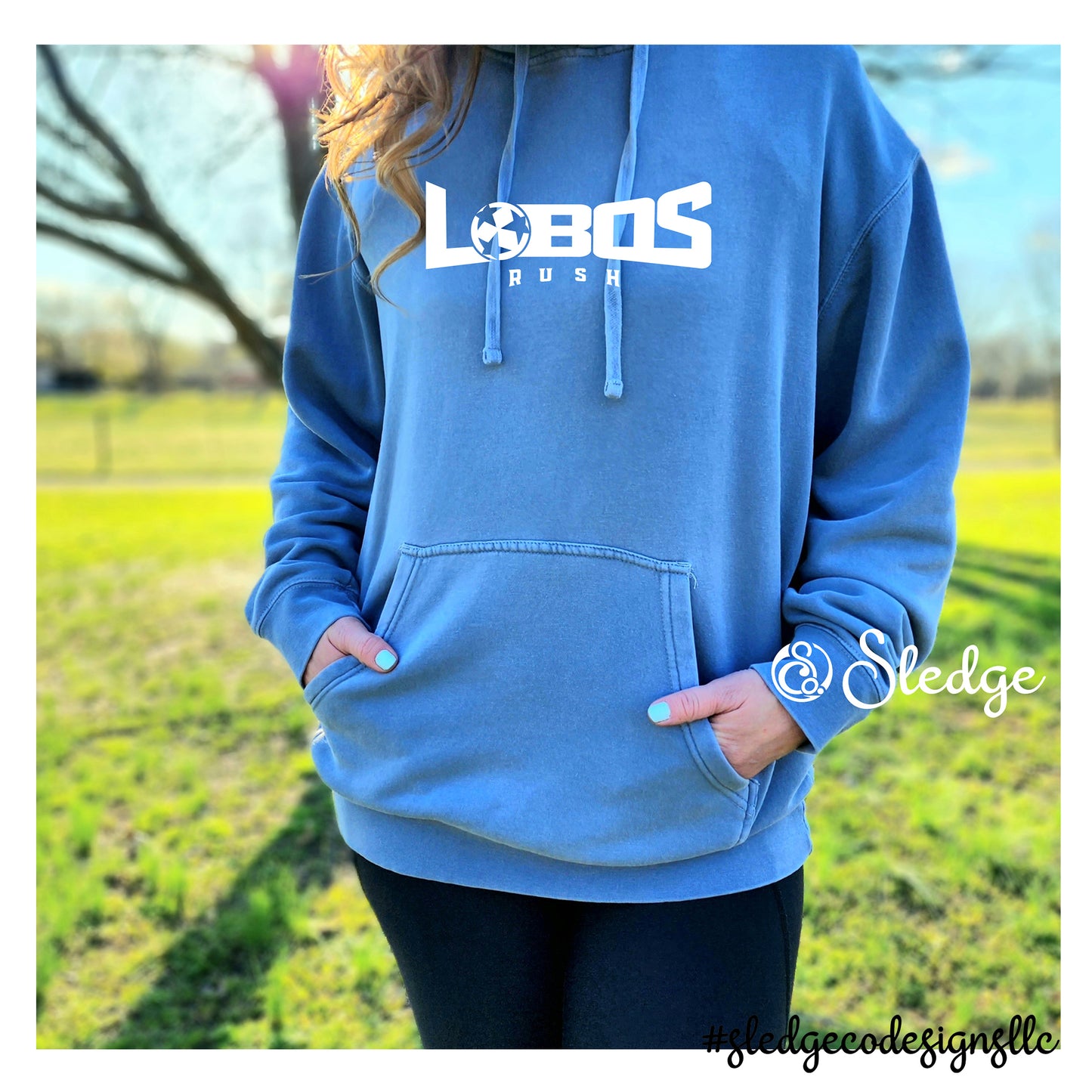 LOBOS SOCCER | Midweight Pigment-Dyed Hooded Sweatshirt | Pigment Light Blue