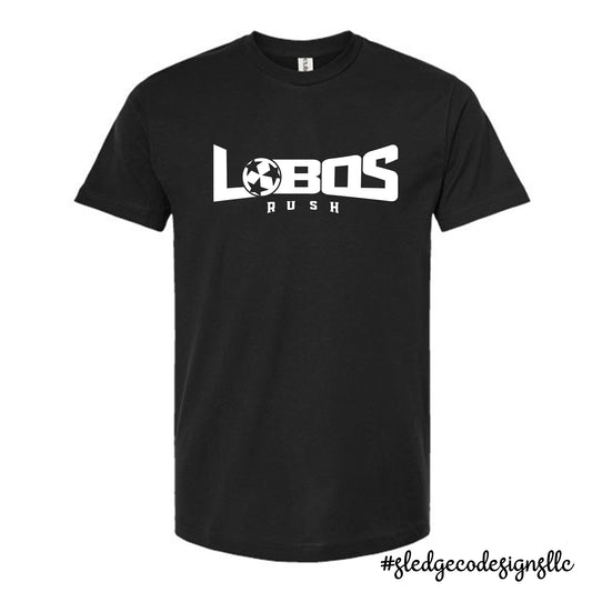 LOBOS BLACK TEE WITH WHITE LOGO | LOBOS SOCCER | MADE TO ORDER