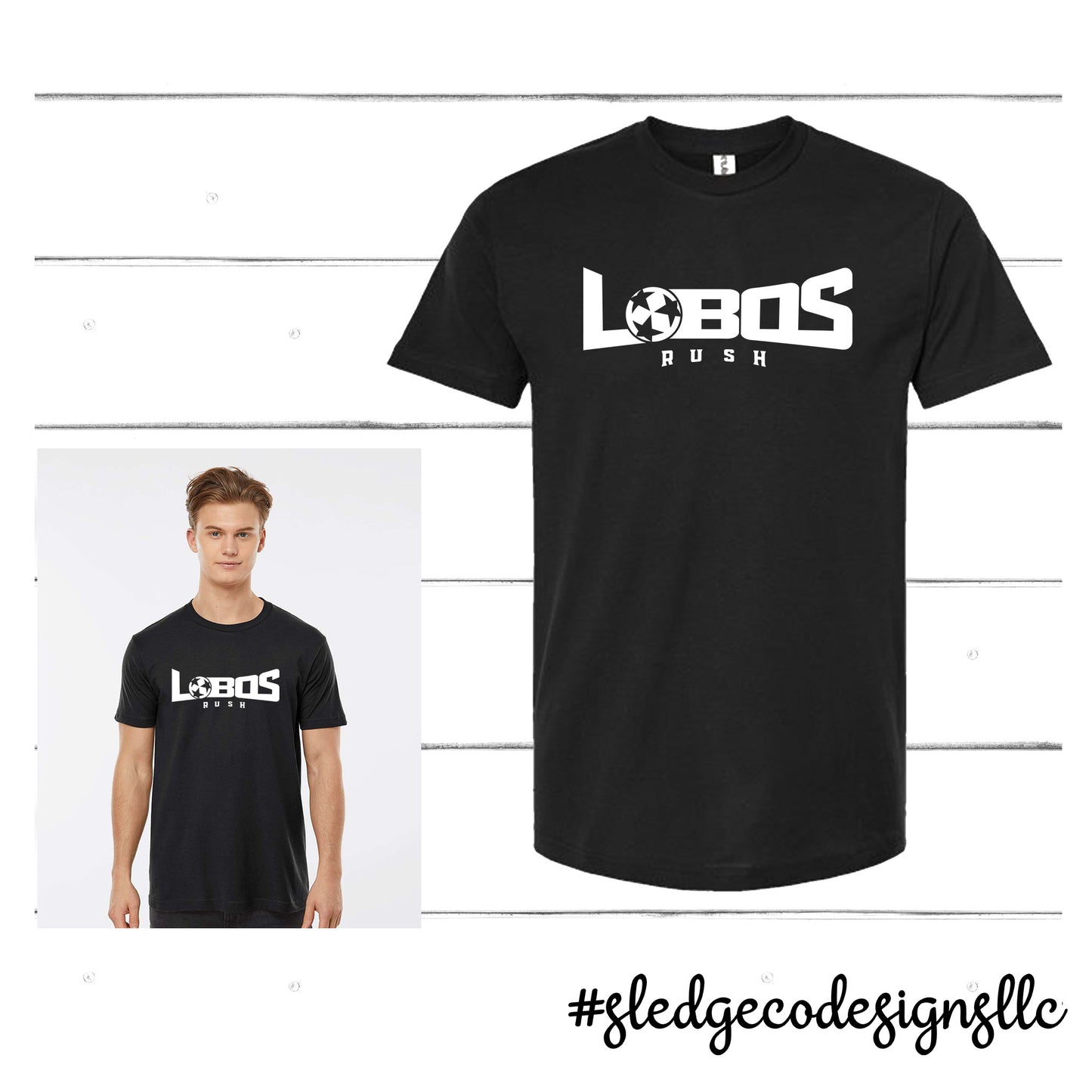 LOBOS BLACK TEE WITH WHITE LOGO | LOBOS SOCCER | MADE TO ORDER