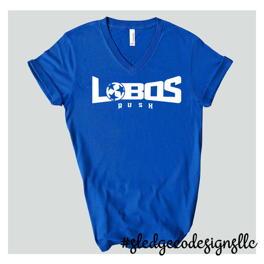 LOBOS RUSH |  BLUE AND WHITE | VNECK Custom Unisex Tshirt