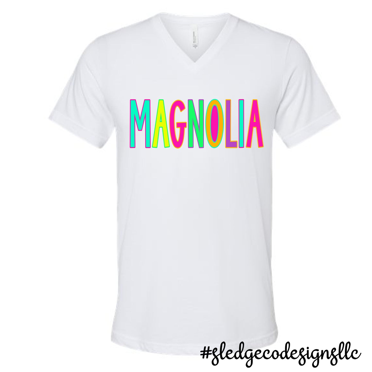 MAGNOLIA HEIGHTS NEON | Custom Unisex VNECK Tshirt