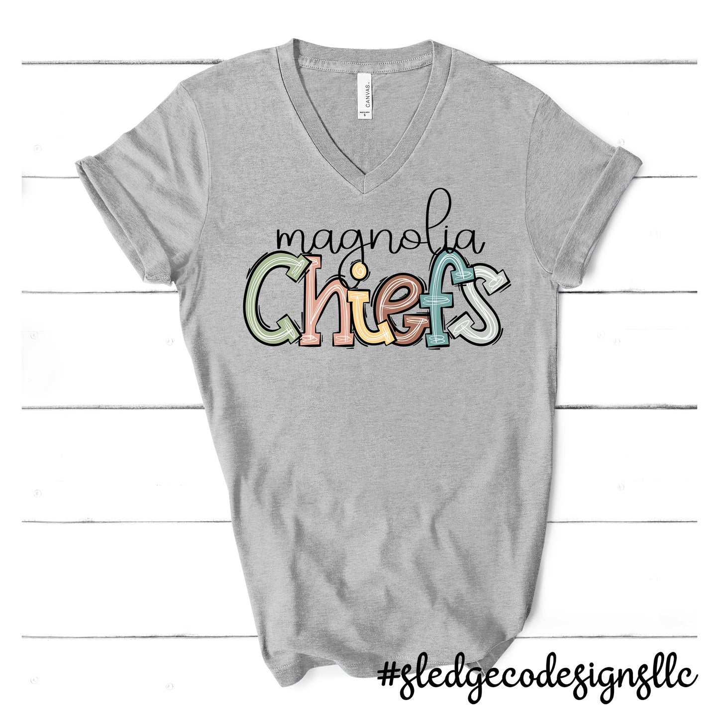 MAGNOLIA HEIGHTS | FALL DOODLE | Custom Unisex VNECK Tshirt