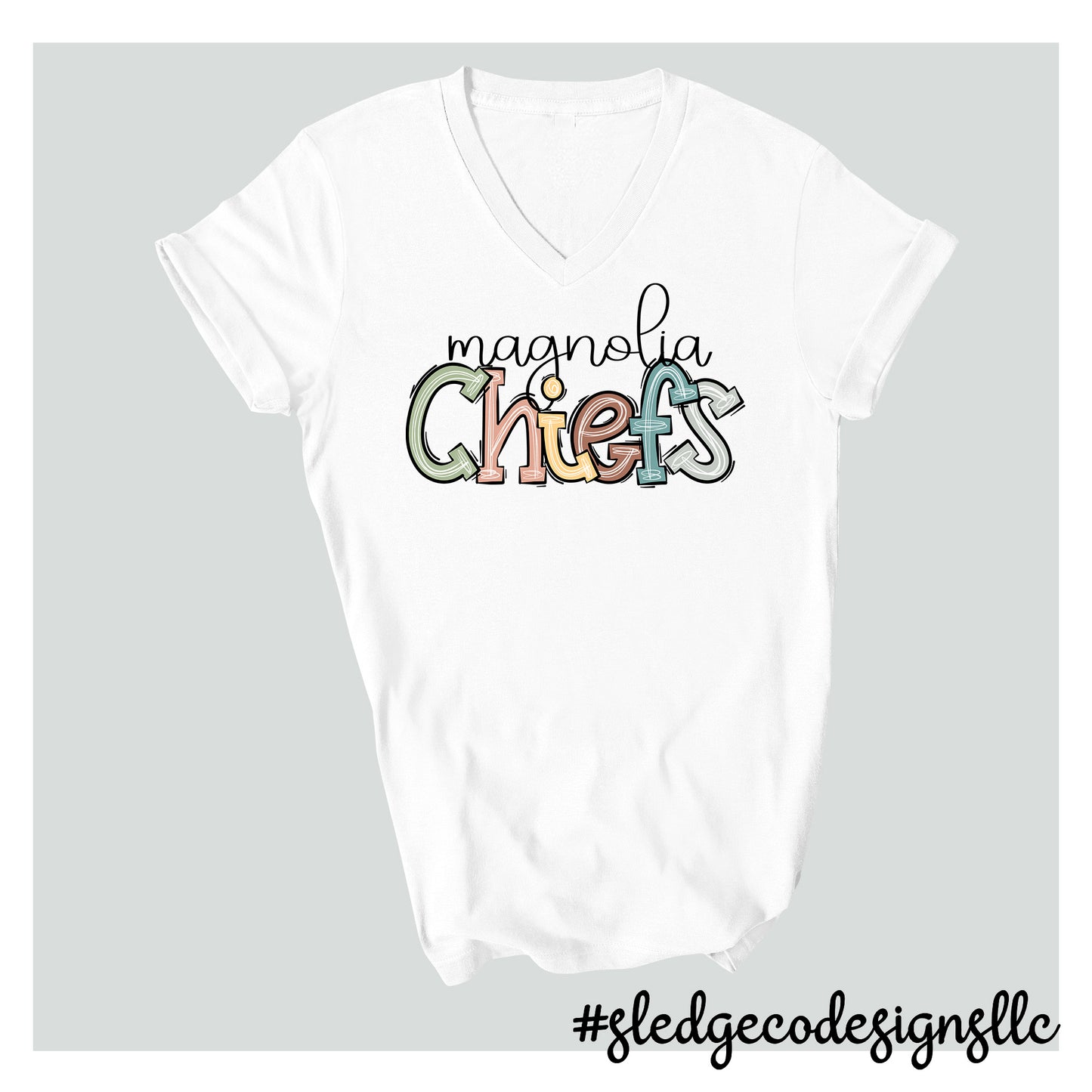 MAGNOLIA HEIGHTS | FALL DOODLE | Custom Unisex VNECK Tshirt