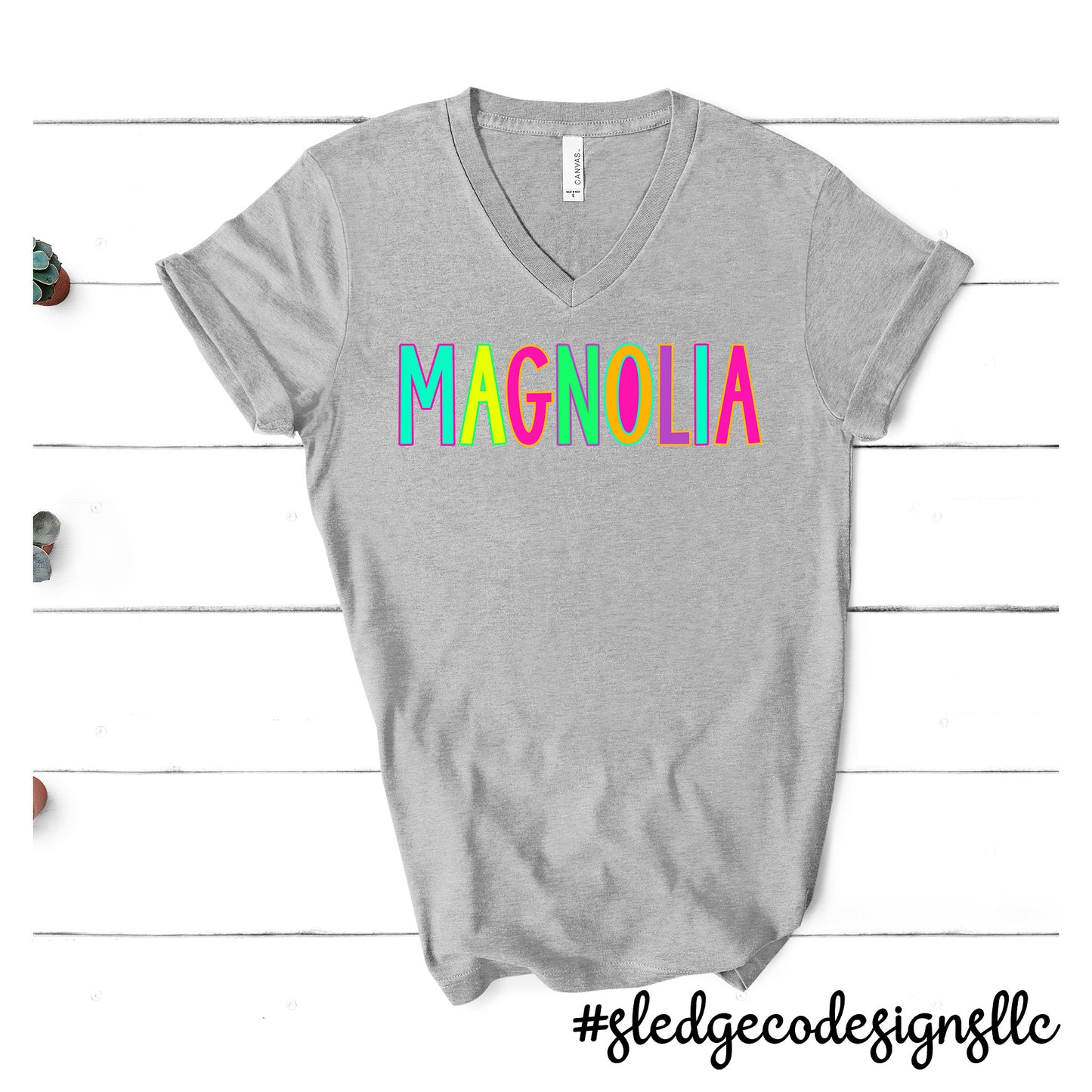 MAGNOLIA HEIGHTS NEON | Custom Unisex VNECK Tshirt