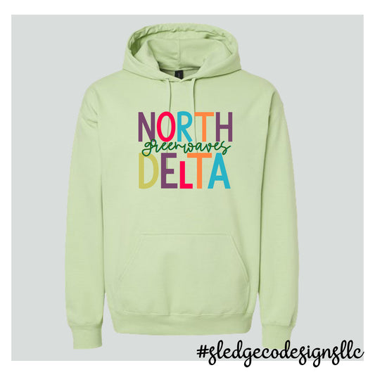 NORTH DELTA | Stacked Pistachio | CUSTOM HANDDRAWN UNISEX HOODIE