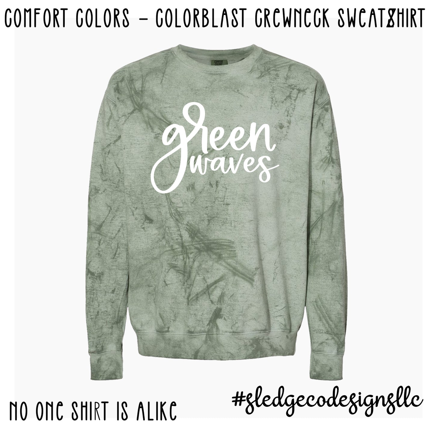 NORTH DELTA GREEN WAVES - { SCRIPT } GREEN | COLORBLAST SWEATSHIRT