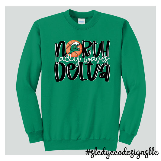 PRE-ORDER: EXCLUSIVE! NORTH DELTA CUSTOM HANDDRAWN BASKETBALL | GREEN | UNISEX SWEATSHIRT