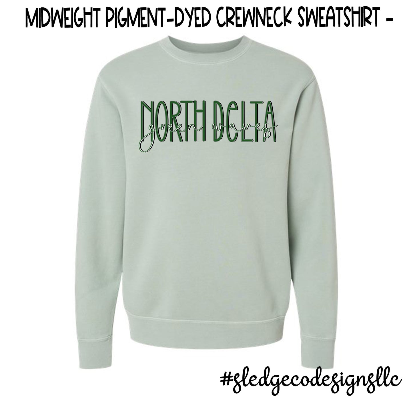 NORTH DELTA GREEN WAVES DUO | Midweight Pigment-Dyed Crewneck Sweatshirt
