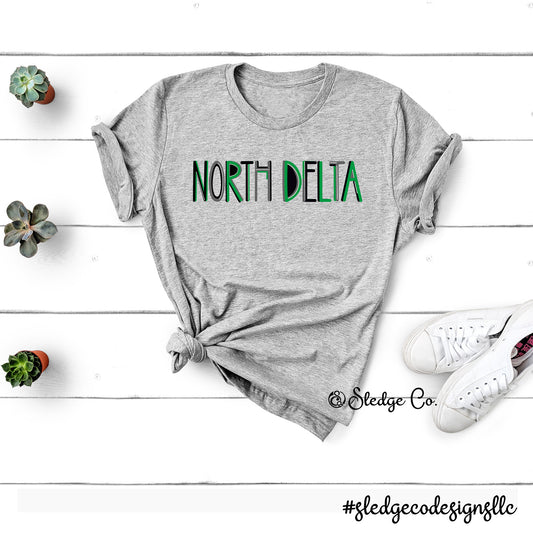 NORTH DELTA GREEN WAVES | HAND LETTERED | Custom Unisex Tshirt