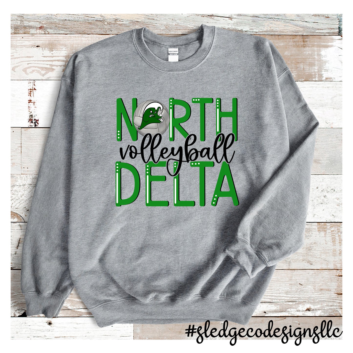 NORTH DELTA GREENWAVES VOLLEYBALL STACKED | Custom Unisex SWEATSHIRT