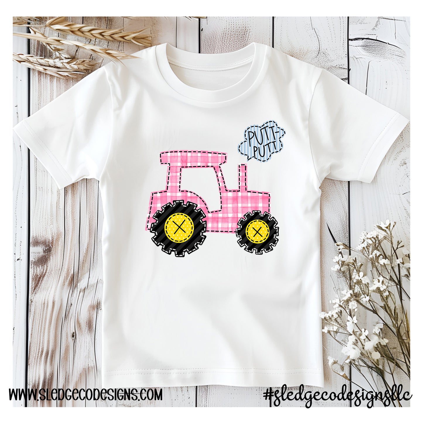 PINK Tractor Faux Applique | Southern GIRLS Tee  | GIRLS CUSTOM YOUTH | TODDLER | CUSTOM TSHIRT