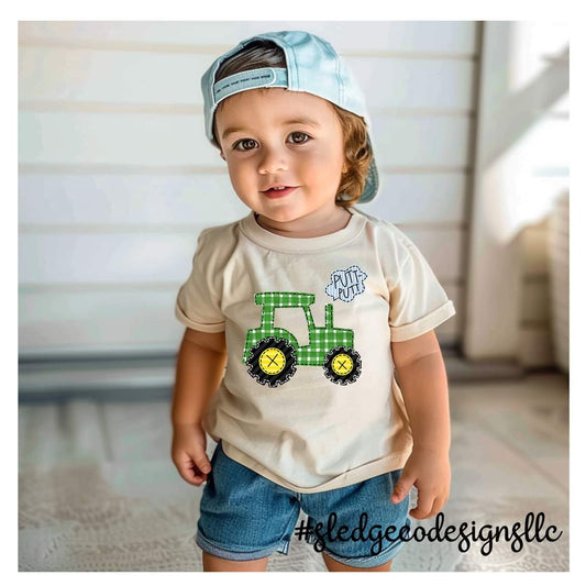 PUTT PUTT GREEN TRACTOR | EMBROIDERY STYLE PRINT | WESTERN SOUTHERN FARM STYLE YOUTH TEE | TODDLER | Custom TSHIRT