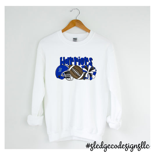 WARRIORS FOOTBALL WARRIOR HEAD, POMS & CHEER | CUSTOM UNISEX SWEATSHIRT