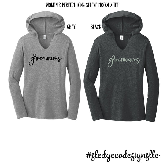 NORTH DELTA | SCRIPT GREEN WAVES | Women’s Perfect Tri Long Sleeve Hooded Tshirt