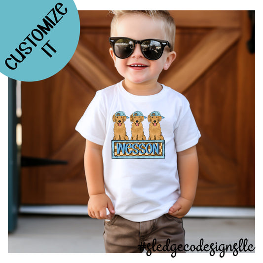 Kids Custom Golden retrievers PUPPY DOGS with name added | ADULT - YOUTH - TODDLER - INFANT | UNISEX CUSTOM TSHIRT